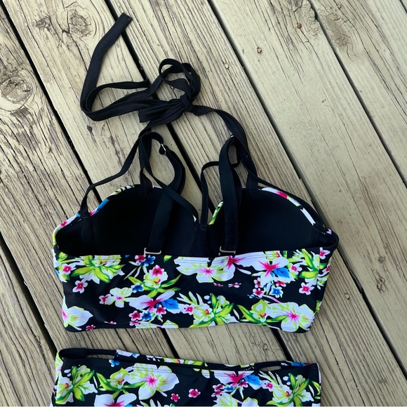 FLORAL BIKINI CUTOUT HIGH WAIST SWIMSUIT SIZE LARGE NEW - Picture 9 of 15